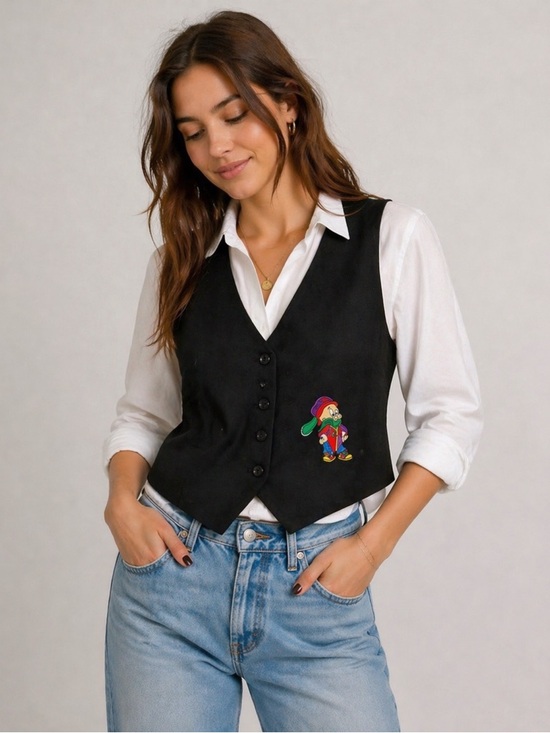 Warner Bros. Jackets & Blazers - Vintage Warner Bros Looney Tunes Elmer Fudd Vest Black Embroidered Y2K
